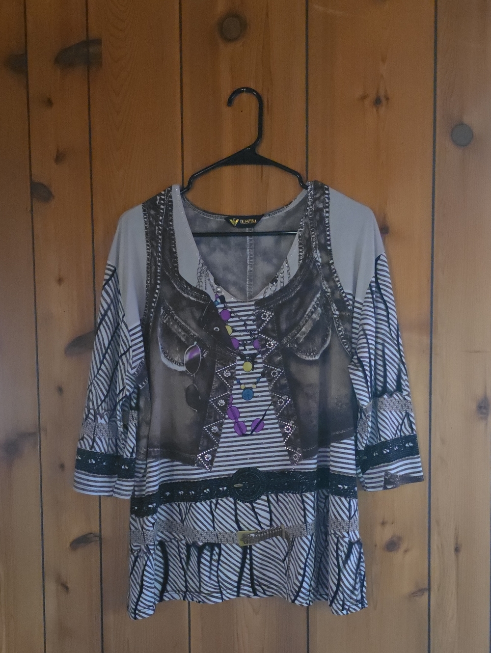 Valentina Gray Tunic Top with Purple and Black Accents